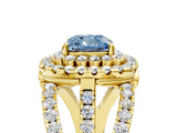 Yellow gold Double Halo Fancy Blue Cushion Cut Diamond Split Shank Pave Set Ring_8