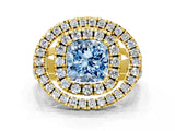 Yellow gold Double Halo Fancy Blue Cushion Cut Diamond Split Shank Prong Setting Ring