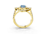Yellow gold Double Halo Fancy Blue Cushion Cut Diamond Split Shank Prong Setting Ring_3