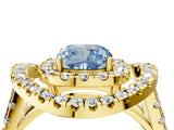 Yellow gold Double Halo Fancy Blue Cushion Cut Diamond Split Shank Prong Setting Ring_4