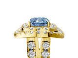 Yellow gold Double Halo Fancy Blue Cushion Cut Diamond Split Shank Prong Setting Ring_5