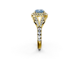 Yellow gold Double Halo Fancy Blue Cushion  Cut Diamond Split Shank Ring with Four Prong Setting_21
