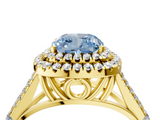 Yellow gold Double Halo Fancy Blue Cushion  Cut Diamond Split Shank Ring with Four Prong Setting_23