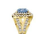 Yellow gold Double Halo Fancy Blue Cushion  Cut Diamond Split Shank Ring with Four Prong Setting_24