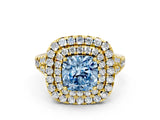 Yellow gold Double Halo Fancy Blue Cushion  Cut Pave Split Shank Prong Set Ring_15
