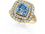 Yellow gold Double Halo Fancy Blue Cushion  Cut Pave Split Shank Prong Set Ring_16