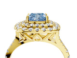 Yellow gold Double Halo Fancy Blue Cushion  Cut Pave Split Shank Prong Set Ring_19
