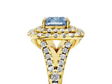 Yellow gold Double Halo Fancy Blue Cushion  Cut Pave Split Shank Prong Set Ring_20