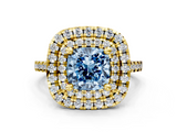 Yellow gold Double Halo Fancy Blue Cushion  Diamond Pave Band with Four-Prong Setting_43