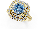 Yellow gold Double Halo Fancy Blue Cushion  Diamond Pave Band with Four-Prong Setting_44