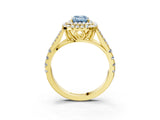 Yellow gold Double Halo Fancy Blue Emerald -Shaped Split Shank Diamond Ring with Prong Setting_18