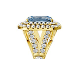 Yellow gold Double Halo Fancy Blue Emerald -Shaped Split Shank Diamond Ring with Prong Setting_20