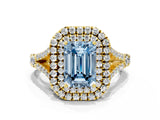 Yellow gold Double Halo Fancy Blue Emerald Cut Diamond Split Shank Engagement Ring with Four-Prong Setting_3