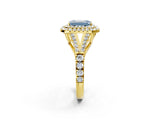 Yellow gold Double Halo Fancy Blue Emerald Cut Diamond Split Shank Engagement Ring with Four-Prong Setting_5