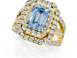 Yellow gold Double Halo Fancy Blue Emerald Cut Diamond Split Shank Pave Set Ring_4