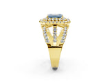 Yellow gold Double Halo Fancy Blue Emerald Cut Diamond Split Shank Pave Set Ring_5