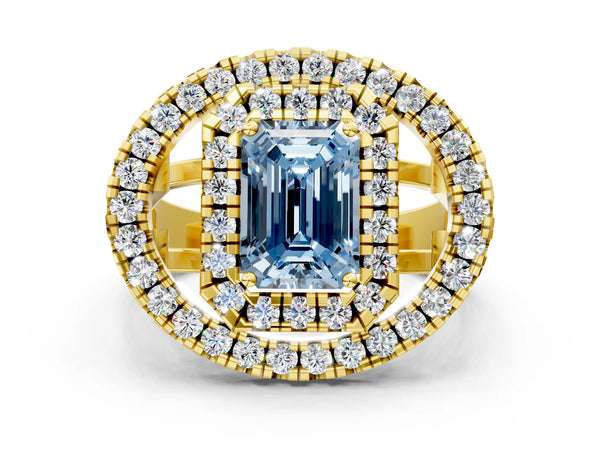 Yellow Gold Emerald Cut Halo Engagement Ring Setting for Fancy Blue Center - Design RJ-762