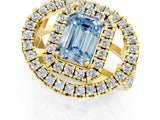 Yellow gold Double Halo Fancy Blue Emerald Cut Diamond Split Shank Prong Setting Ring_1