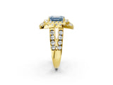 Yellow gold Double Halo Fancy Blue Emerald Cut Diamond Split Shank Prong Setting Ring_2