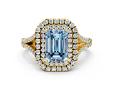 Yellow gold Double Halo Fancy Blue Emerald  Cut Diamond Split Shank Ring with Four Prong Setting_20