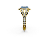 Yellow gold Double Halo Fancy Blue Emerald  Cut Diamond Split Shank Ring with Four Prong Setting_22