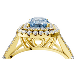 Yellow gold Double Halo Fancy Blue Emerald  Cut Diamond Split Shank Ring with Four Prong Setting_24