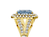 Yellow gold Double Halo Fancy Blue Emerald  Cut Diamond Split Shank Ring with Four Prong Setting_25