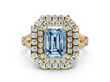 Yellow gold Double Halo Fancy Blue Emerald  Cut Pave Split Shank Prong Set Ring_15