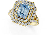 Yellow gold Double Halo Fancy Blue Emerald  Cut Pave Split Shank Prong Set Ring_16