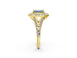 Yellow gold Double Halo Fancy Blue Emerald  Cut Pave Split Shank Prong Set Ring_17