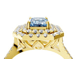 Yellow gold Double Halo Fancy Blue Emerald  Cut Pave Split Shank Prong Set Ring_19