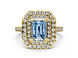 Yellow gold Double Halo Fancy Blue Emerald  Diamond Pave Band with Four-Prong Setting_43