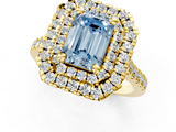 Yellow gold Double Halo Fancy Blue Emerald  Diamond Pave Band with Four-Prong Setting_44