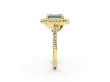 Yellow gold Double Halo Fancy Blue Emerald  Diamond Pave Band with Four-Prong Setting_45