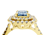 Yellow gold Double Halo Fancy Blue Emerald  Diamond Pave Band with Four-Prong Setting_47