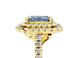 Yellow gold Double Halo Fancy Blue Emerald  Diamond Pave Band with Four-Prong Setting_48