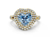 Yellow gold Double Halo Fancy Blue Heart -Shaped Split Shank Diamond Ring with Prong Setting_15