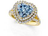 Yellow gold Double Halo Fancy Blue Heart -Shaped Split Shank Diamond Ring with Prong Setting_16