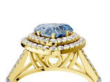 Yellow gold Double Halo Fancy Blue Heart -Shaped Split Shank Diamond Ring with Prong Setting_19