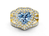 Yellow gold Double Halo Fancy Blue Heart Cut Diamond Split Shank Pave Set Ring_3