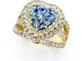 Yellow gold Double Halo Fancy Blue Heart Cut Diamond Split Shank Pave Set Ring_4