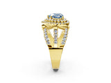 Yellow gold Double Halo Fancy Blue Heart Cut Diamond Split Shank Pave Set Ring_5