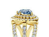 Yellow gold Double Halo Fancy Blue Heart Cut Diamond Split Shank Pave Set Ring_8