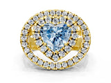 Yellow gold Double Halo Fancy Blue Heart Cut Diamond Split Shank Prong Setting Ring