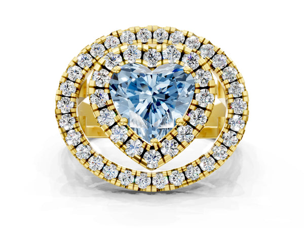 Yellow Gold Heart-Shaped Halo Engagement Ring Setting for Fancy Blue Center - Design RJ-762
