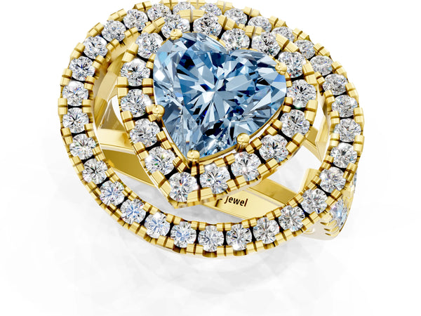 Yellow Gold Heart-Shaped Halo Engagement Ring Setting for Fancy Blue Center - Design RJ-762