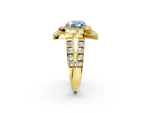Yellow Gold Heart-Shaped Halo Engagement Ring Setting for Fancy Blue Center - Design RJ-762