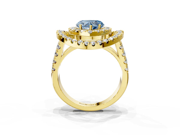 Yellow Gold Heart-Shaped Halo Engagement Ring Setting for Fancy Blue Center - Design RJ-762