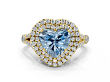 Yellow gold Double Halo Fancy Blue Heart  Cut Diamond Split Shank Ring with Four Prong Setting_20