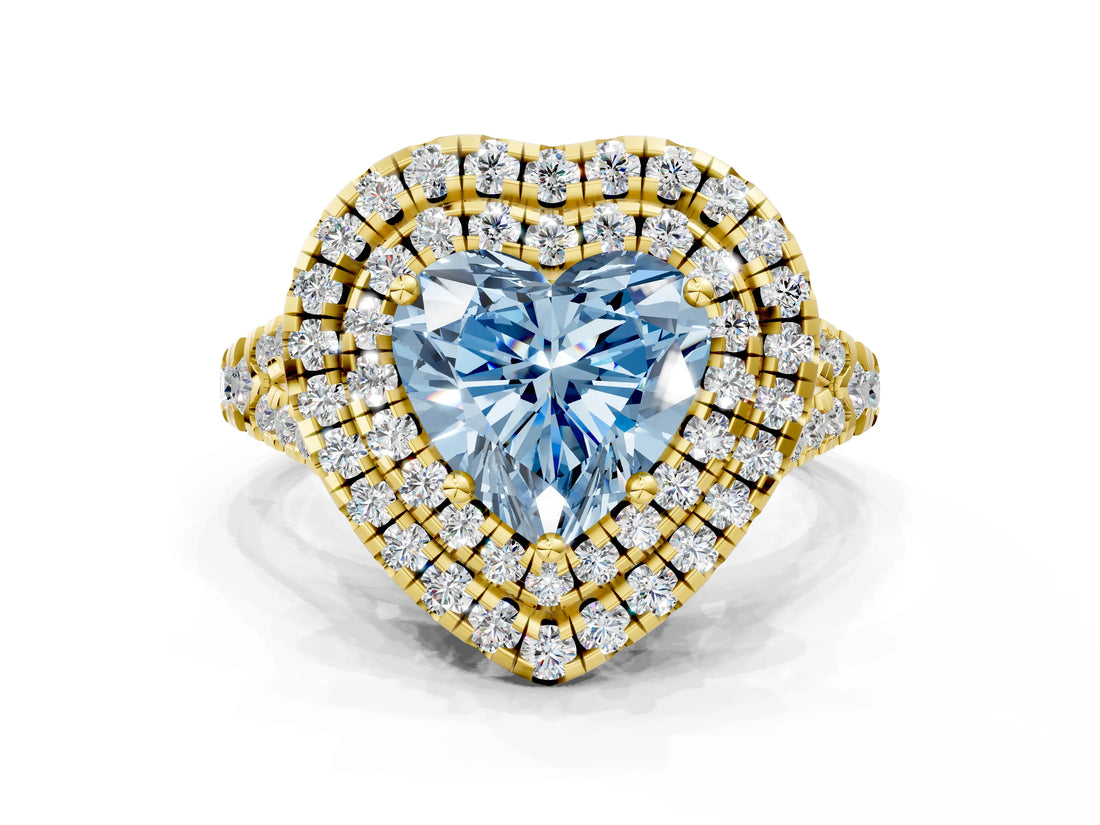 Yellow gold Double Halo Fancy Blue Heart  Cut Pave Split Shank Prong Set Ring_15
